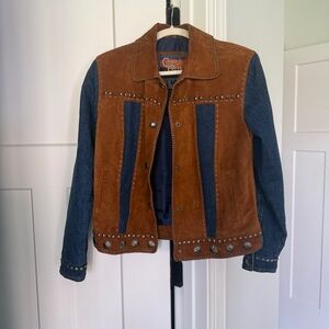 Vintage Cripple Creek Suede Denim Jean Jacket Studed Star